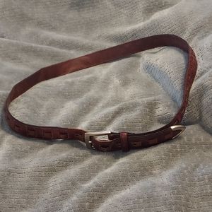 Leather Belt Silver Buckle 1980s Vintage Brown Woven 50" Long Western Boho